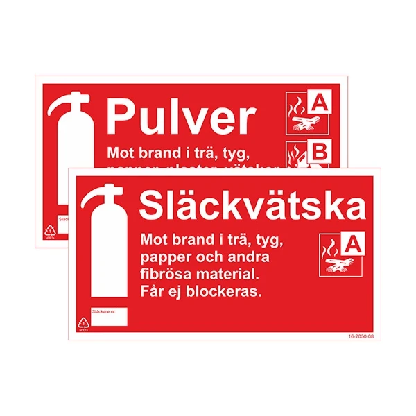 Skylt Pulver Släckvätska